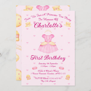 Elegant Pink & Gold Watercolour Princess Tea Party Invitation
