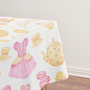 Elegant Pink & Gold Watercolour Princess Tea Party Tablecloth