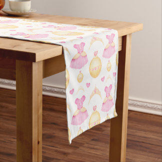 Elegant Pink & Gold Watercolour Princess Tiara Short Table Runner