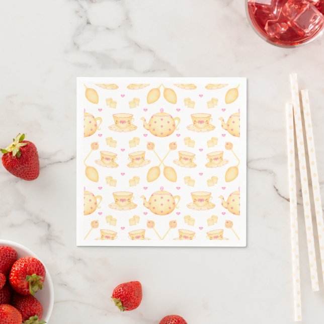 Elegant Pink & Gold Watercolour Tea Party Napkin (Insitu)