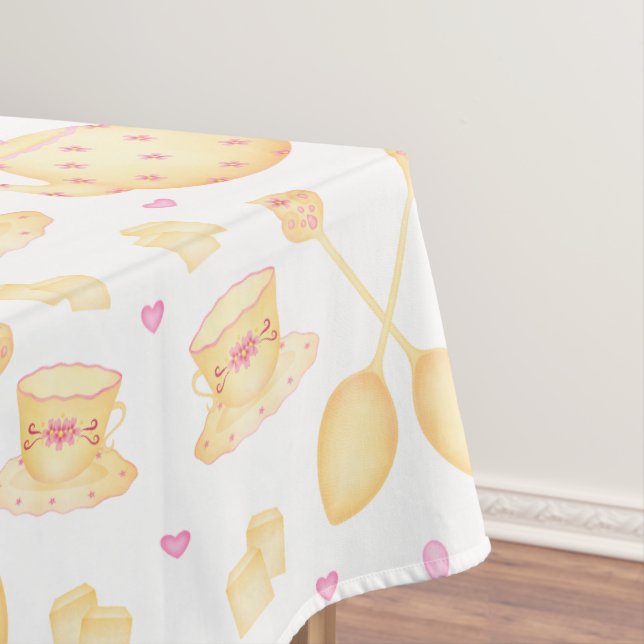 Elegant Pink & Gold Watercolour Tea Party Tablecloth (In Situ)