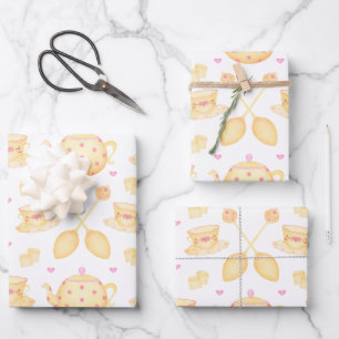 Elegant Pink & Gold Watercolour Tea Party Wrapping Paper Sheet