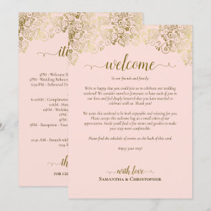 Elegant Pink & Gold Wedding Welcome & Itinerary Program