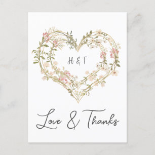 Elegant Pink Gold Wedding Wildflower Thank You Postcard