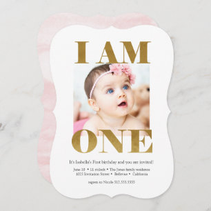 Elegant Pink + Gold with Photo 1st Birthday Invitation
