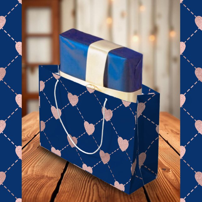 Elegant Pink Golden Heart Pattern chic romantic Large Gift Bag (Creator Uploaded)