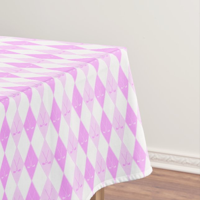 Elegant Pink Golf Argyle Diamonds Pattern  Tablecloth (In Situ)