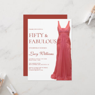 Elegant Pink Gown, 50th & Fabulous Birthday Invitation
