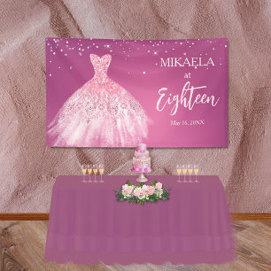 Elegant Pink Gown Glitter 18th Birthday Banner