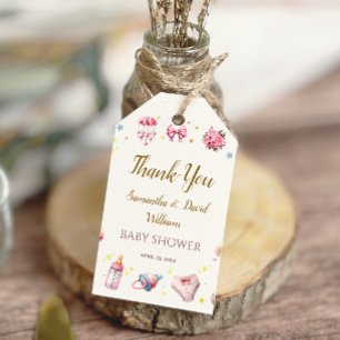 Elegant Pink Graceful Baby Shower Floral Gift Tags