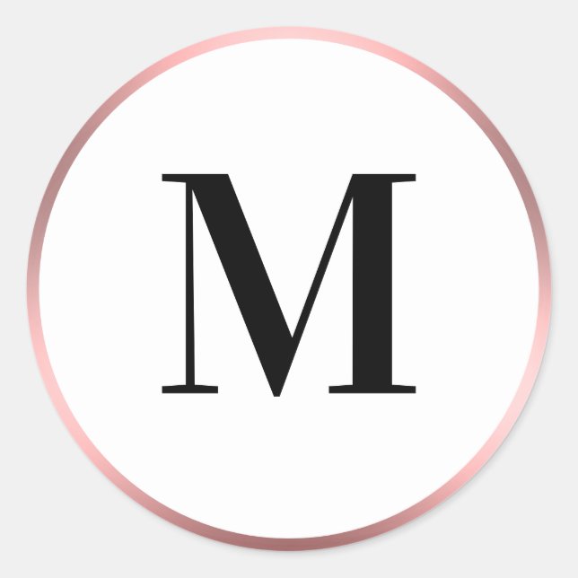 Elegant Pink Gradient Black White Monogram Initial Classic Round Sticker (Front)