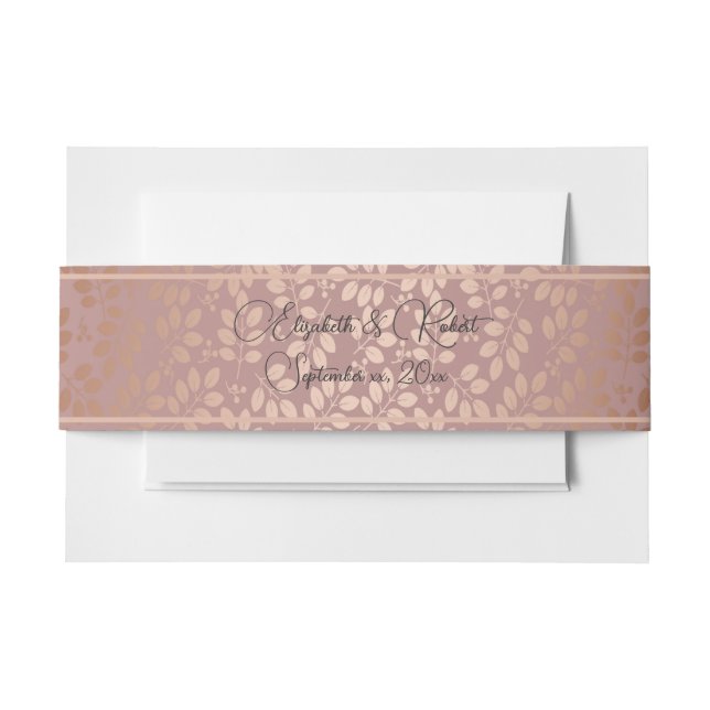 Elegant Pink Gradient Golden Leaves Invitation Belly Band (Front Example)
