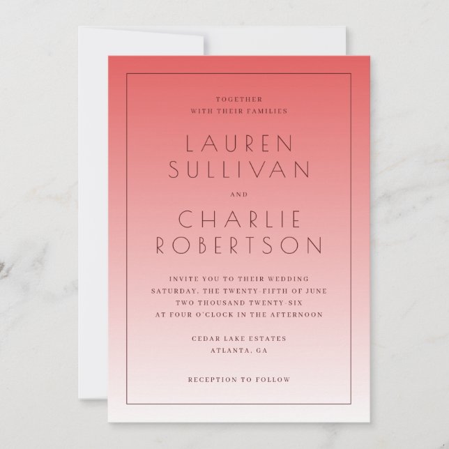 Elegant Pink Gradient Wedding Invitations (Front)