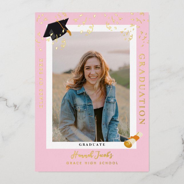 Elegant Pink Graduation Photo Announcement (Front)