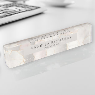 Elegant Pink & Gray Marble Luxury Notary Public Nameplate