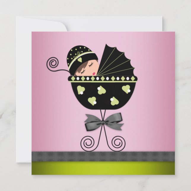 Elegant Pink Green Baby Girl Shower Invitation (Front)