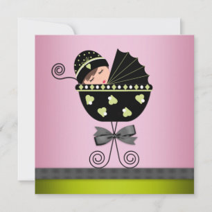 Elegant Pink Green Baby Girl Shower Invitation