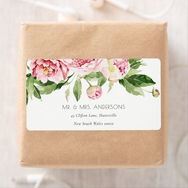 ELEGANT PINK GREEN BLUSH PEONY FLORAL WATERCOLOR L (Insitu)