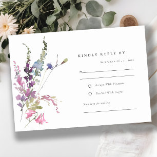 Elegant Pink Green Botanical Floral Bunch Wedding RSVP Card