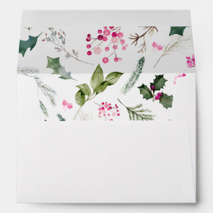Elegant Pink Green Botanical White Christmas Envelope