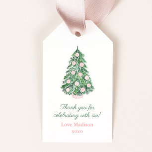 Elegant Pink Green Christmas Bridal Shower Favour Gift Tags