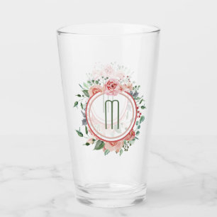 Elegant Pink Green Circle Frame Monogram Glass