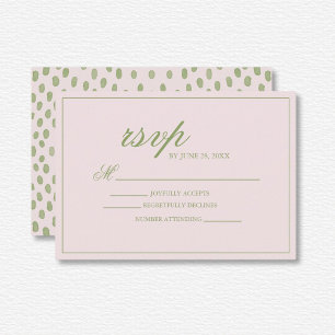 Elegant Pink Green Dots Wedding RSVP Card