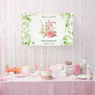 Elegant Pink Green Floral Flowers Bridal Shower Banner