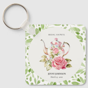 Elegant Pink Green Floral Flowers Bridal Shower Key Ring