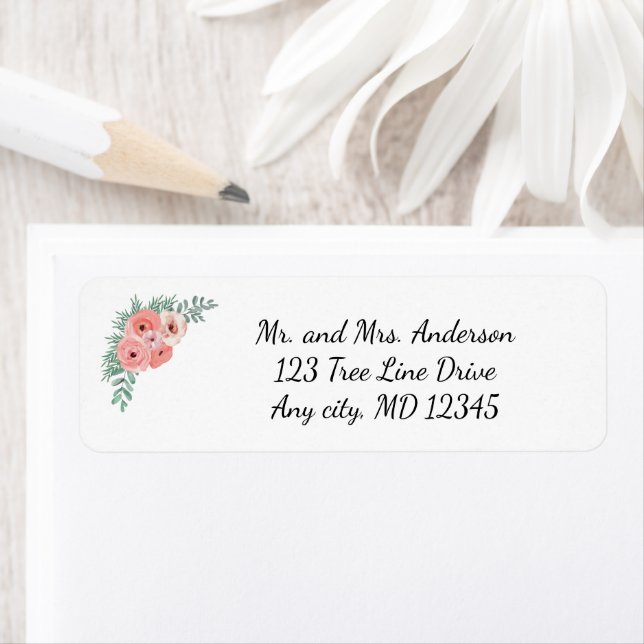 Elegant Pink Green Floral Return Address Label (Insitu)