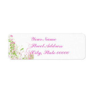 Elegant Pink & Green Florals & Swirls Return Address Label
