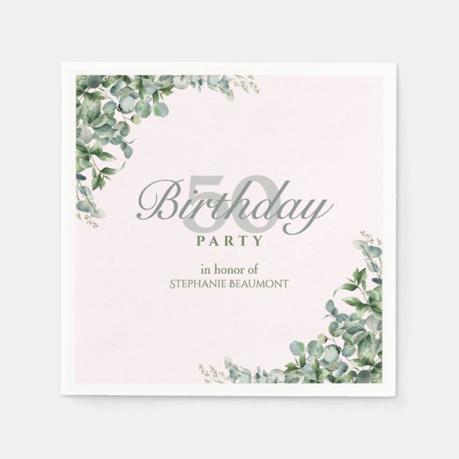 Elegant Pink Green Flower Women's 50th Birthday  Napkin (Front)