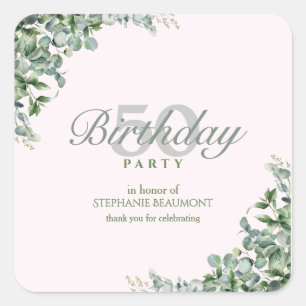 Elegant Pink Green Flower Women's 50th Birthday  Square Sticker