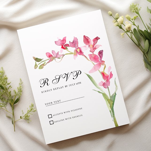 Elegant pink green orchid flower summer RSVP Invitation (Elegant pink green orchid flower summer RSVP)