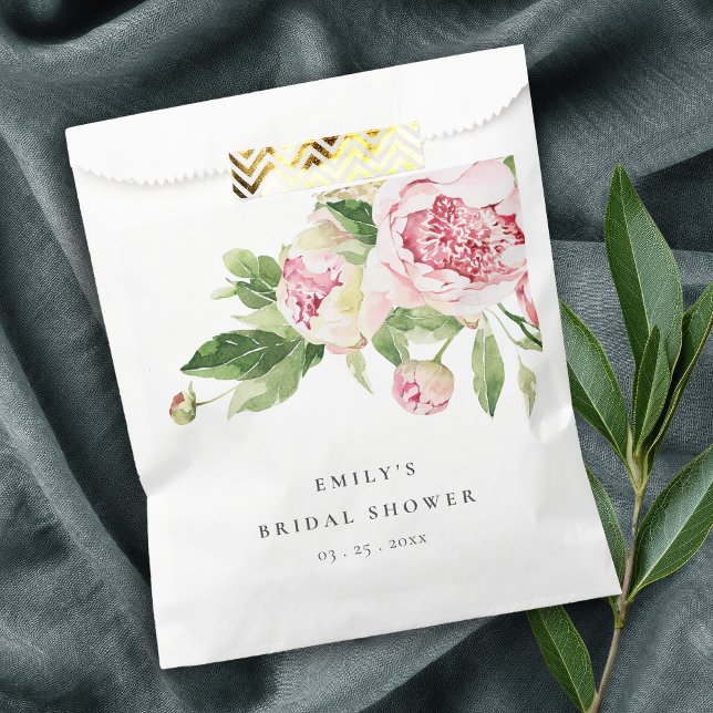 Elegant Pink Green Peony Floral Bridal Shower Favour Bag (Creator Uploaded)