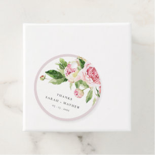 Elegant Pink Green Peony Floral Thanks Wedding Favour Tags