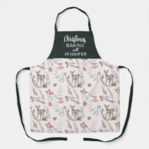 Elegant Pink Green Personalised Christmas Apron