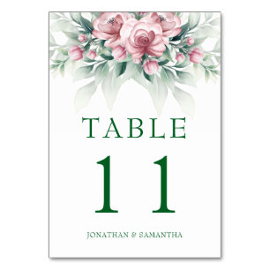 Elegant Pink Greenarry Modern Wedding Table Number