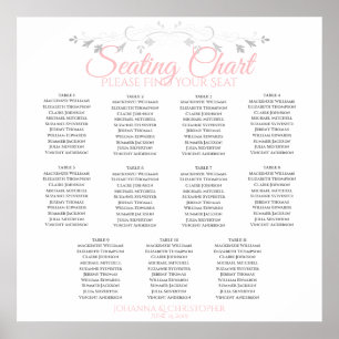 Elegant Pink & Grey 11 Table Wedding Seating Chart