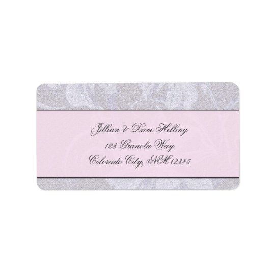 Elegant pink, grey and cream damask pattern address label