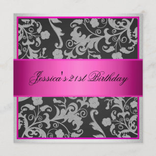 Elegant  Pink Grey Black Silver Roses Party Invitation