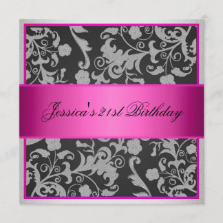 Elegant  Pink Grey Black Silver Roses Party Invitation