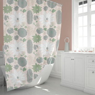 Elegant Pink Grey Cactus Succulent Floral Shower Curtain