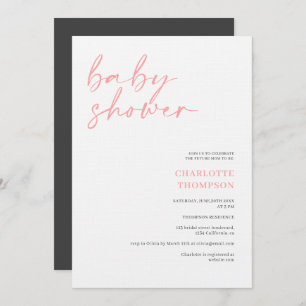 Elegant pink grey casual script baby shower invitation