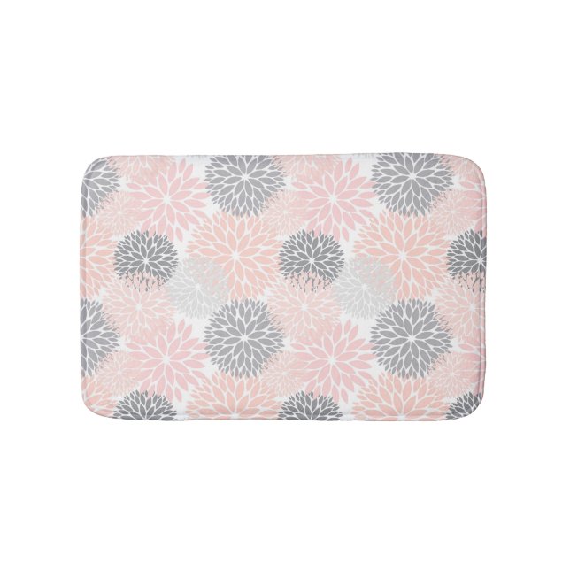 Elegant Pink Grey Dahlia Floral Bath Mat (Front)