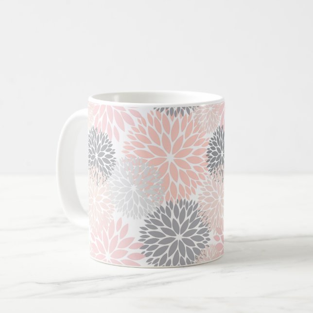 Elegant Pink Grey Dahlia Floral  Coffee Mug (Front Left)