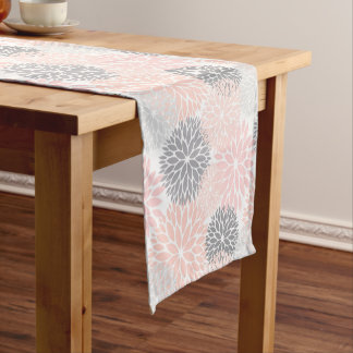Elegant Pink Grey Dahlia Floral Short Table Runner