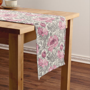 Elegant Pink & Grey Floral Charm Long Table Runner