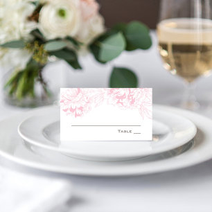 Elegant Pink Grey Floral Peony Wedding Place Card