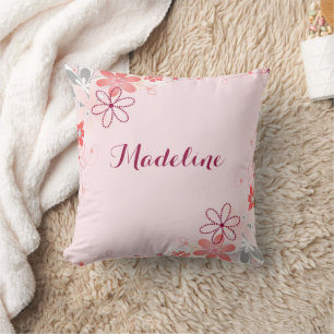 Elegant Pink Grey Floral Pillow